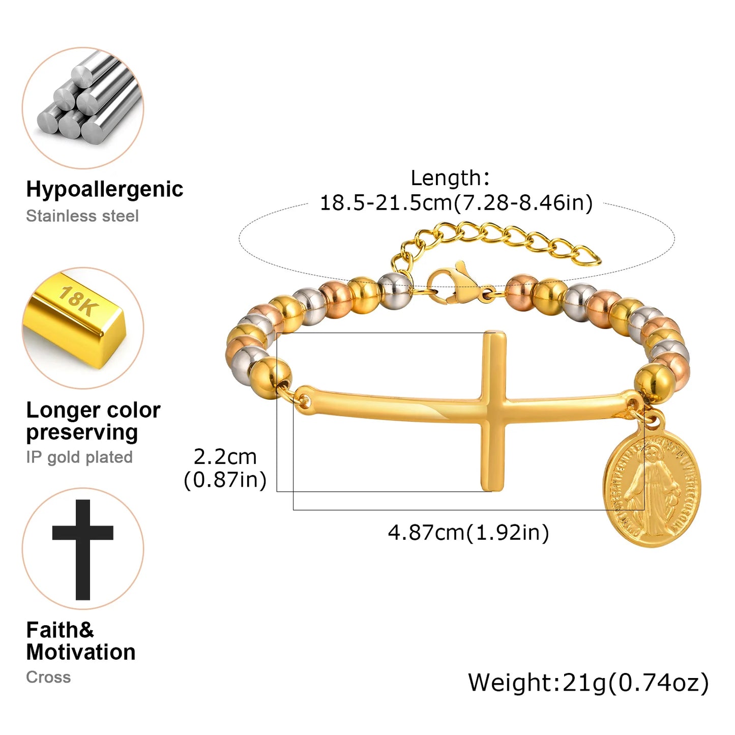 Bracelet croix chrétienne femme