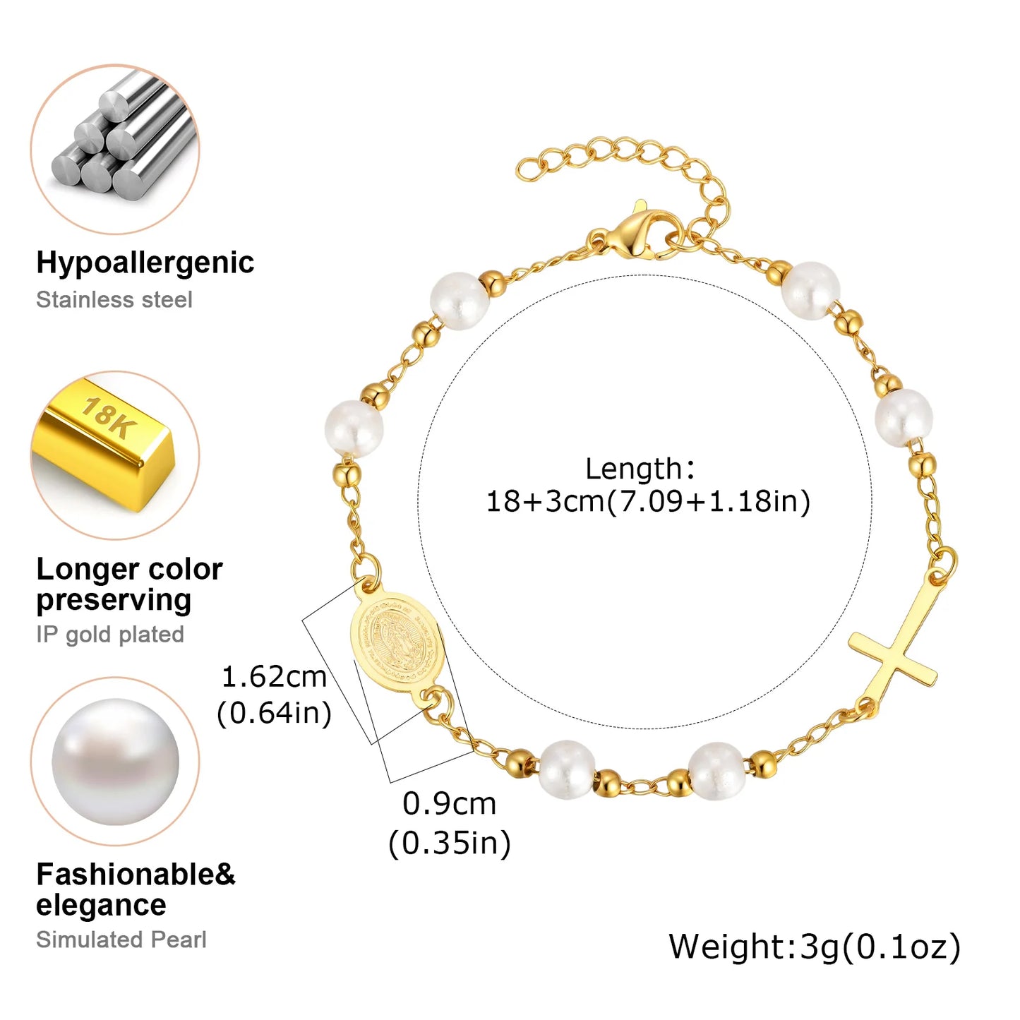Bracelet croix chrétienne femme